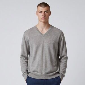 Peter Millar V-Neck Sweater Mens XL Grey 4 Ply 100% Pure‎ Cashmere Knit Pullover